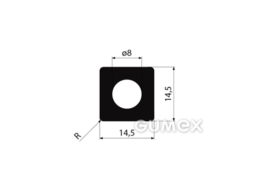 Gumový profil štvorcový s dutinkou, 14,5x14,5mm, 50°ShA, EPDM, -40°C/+100°C, čierny